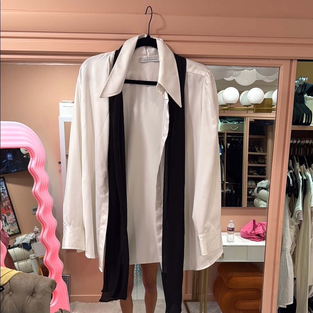 Elegant White and Black Button Down Shirt